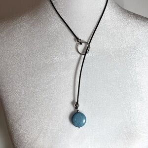 Lariat necklace, leather, turquoise, silver NWOT
